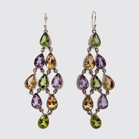 Sterling silver with Faceted Semi Precious Stones: Amethyst, Citrine, Peridot