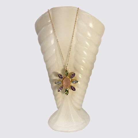 Flower Pendant Necklace with Multi Color Stone Set