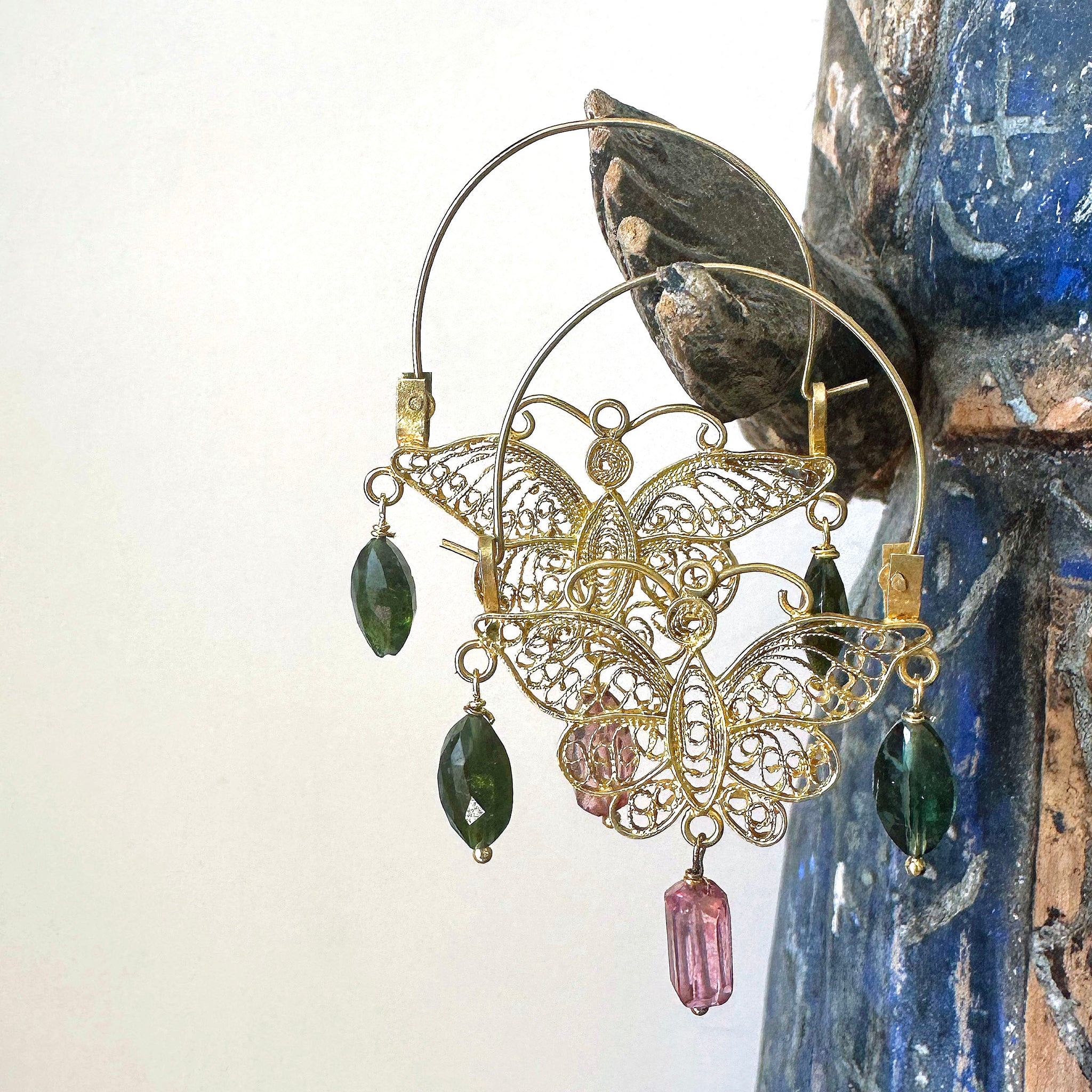 Butterfly Filigree Tourmaline Hoops