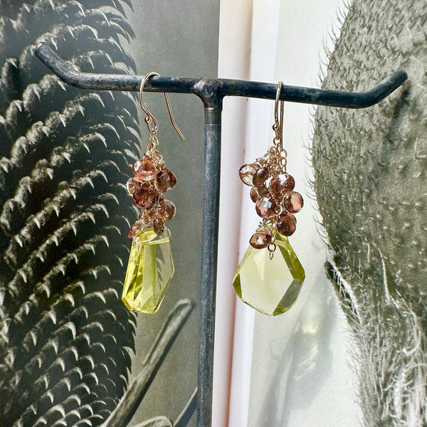 Citrine Smoky Cluster Earrings