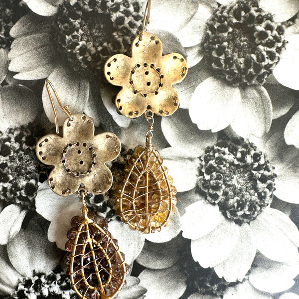 Contrasting Smoky Quartz & CZ Earrings