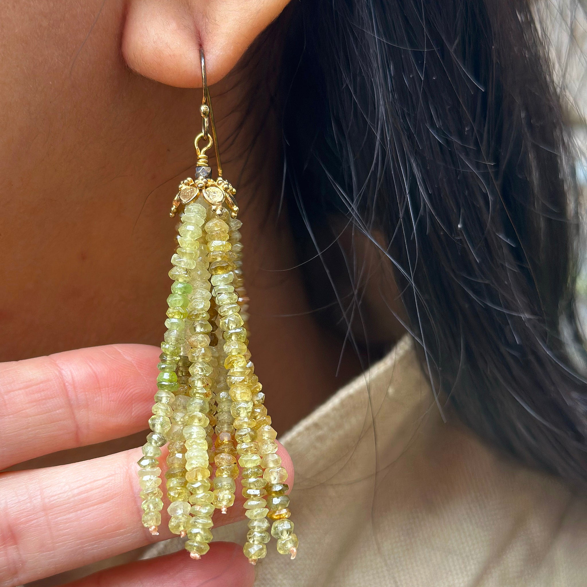 Green Garnet Tassel Earrings