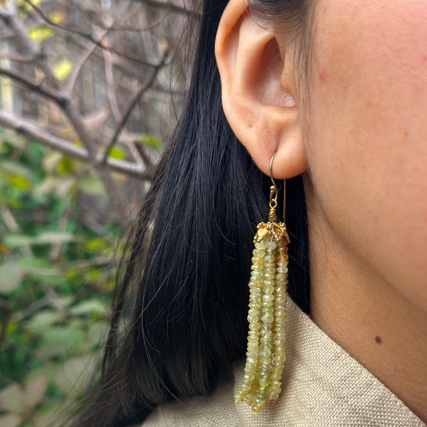 Green Garnet Tassel Earrings