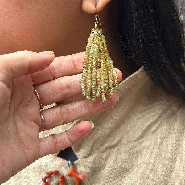 Green Garnet Tassel Earrings