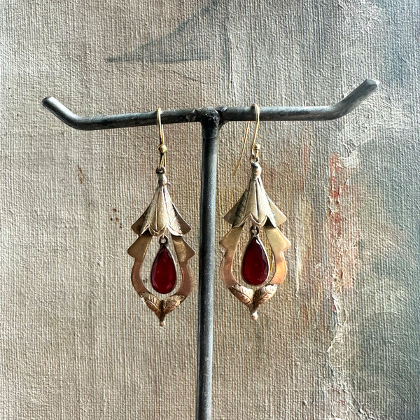 Mexican Sterling Earrings w/ Glass Drop