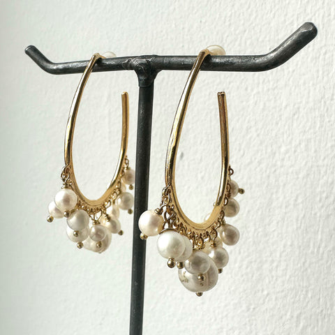Golden Pearl Hoops