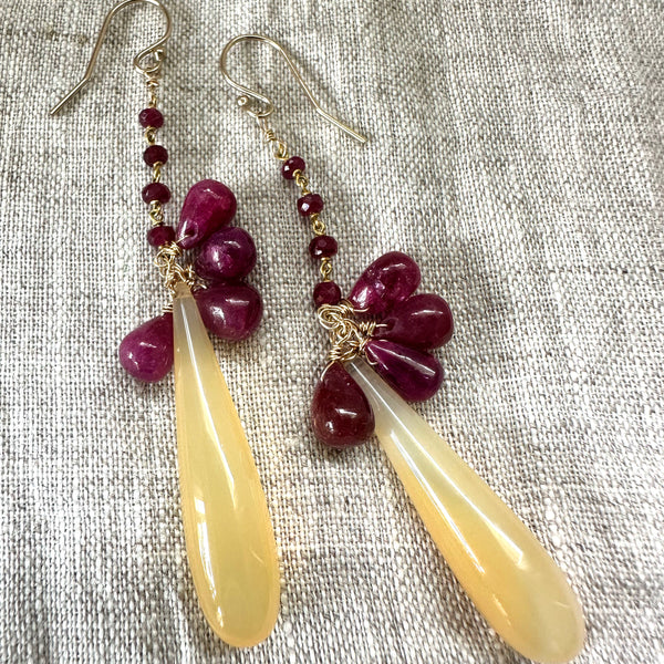 Ruby & Jasper Cluster Drop Earrings