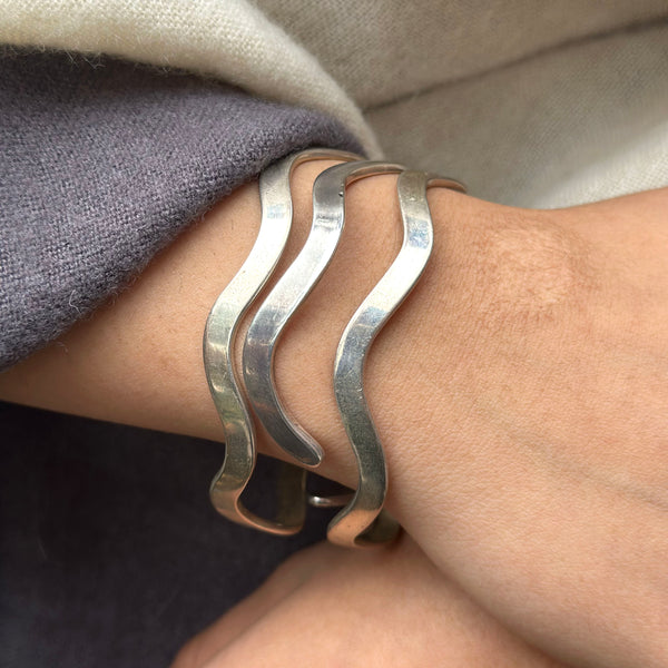 Vintage Sterling Wave Bracelet Trio