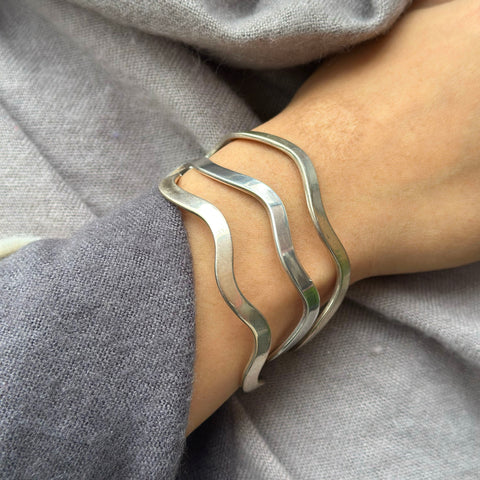 Vintage Sterling Wave Bracelet Trio