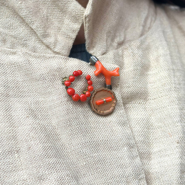 Antique Victorian Coral Pin Trio