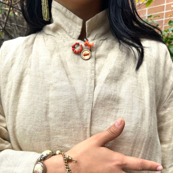 Antique Victorian Coral Pin Trio