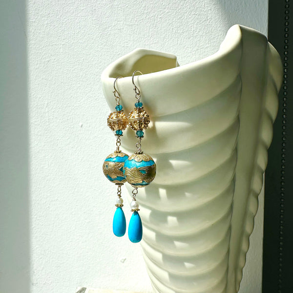 Enamel Turquoise Drop Earrings