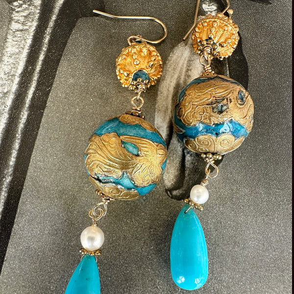 Enamel Turquoise Drop Earrings