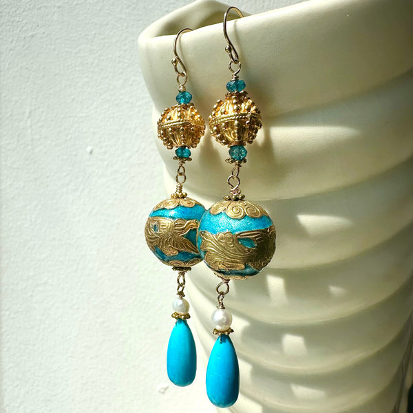 Enamel Turquoise Drop Earrings