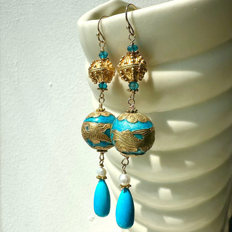 Enamel Turquoise Drop Earrings