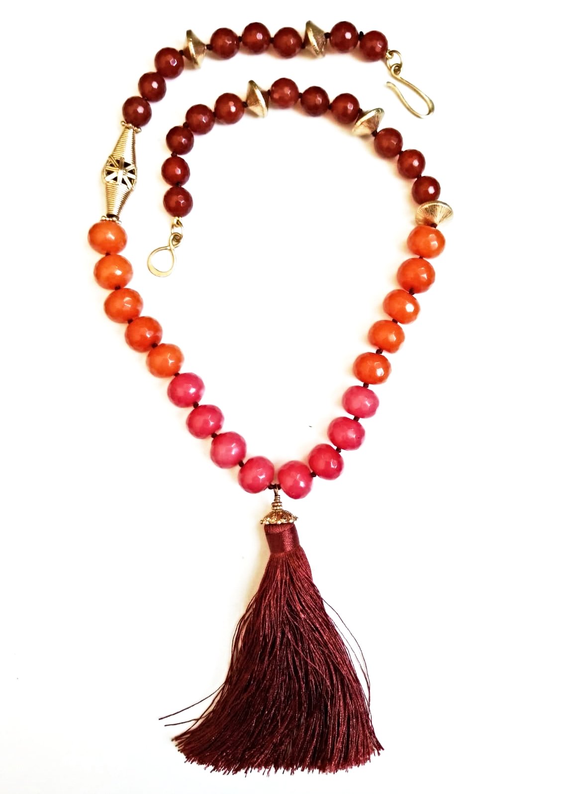 Mixed Faceted Agate Tassel Necklace In Red