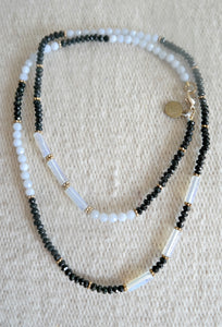 Long Black & White Beaded Necklace