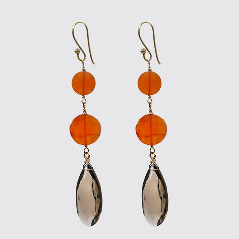 Carnelian Coin with Smoky Faceted Glass Drop