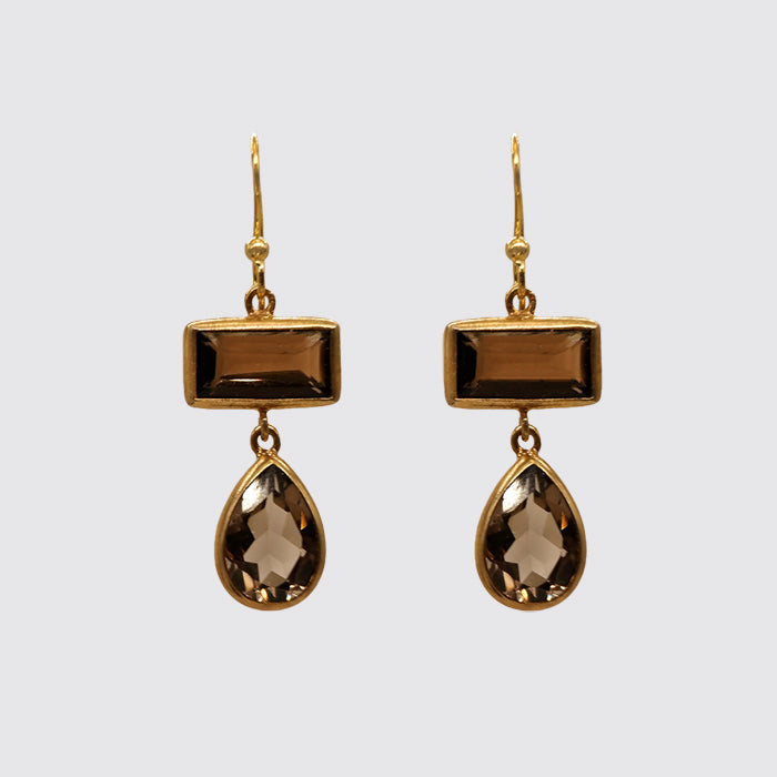 Smokey topaz bezel set stone Earrings