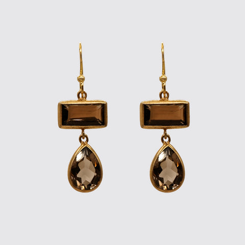 Smokey topaz bezel set stone Earrings