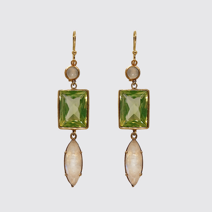 Dangle Earring, Moonstone, CZ Faceted