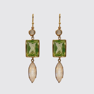 Dangle Earring, Moonstone, CZ Faceted