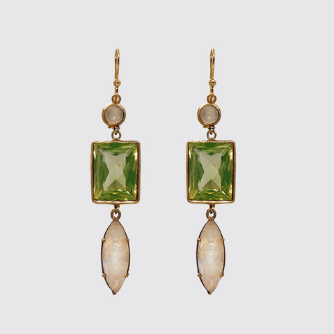 Dangle Earring, Moonstone, CZ Faceted