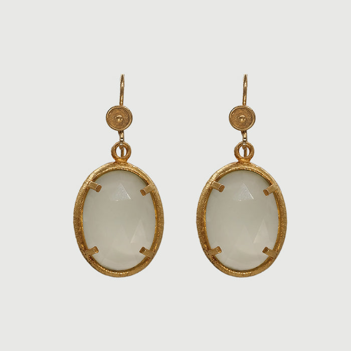 Dangle Oval Faceted Prehnite Earring