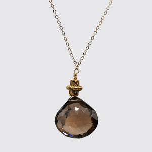 Single Faceted Smoky Topaz Pendant With Gold Bead