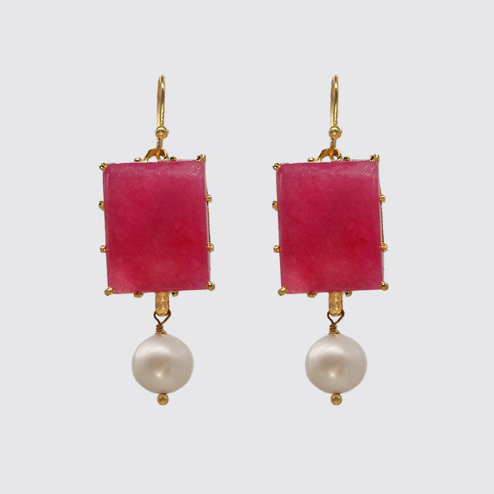Dangle Rubellite, Fresh Water Pearl Earring