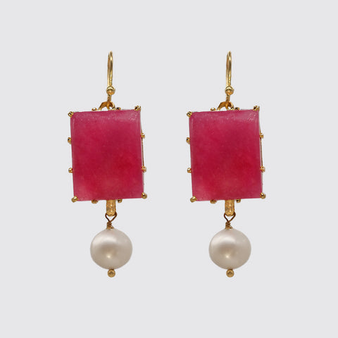 Dangle Rubellite, Fresh Water Pearl Earring
