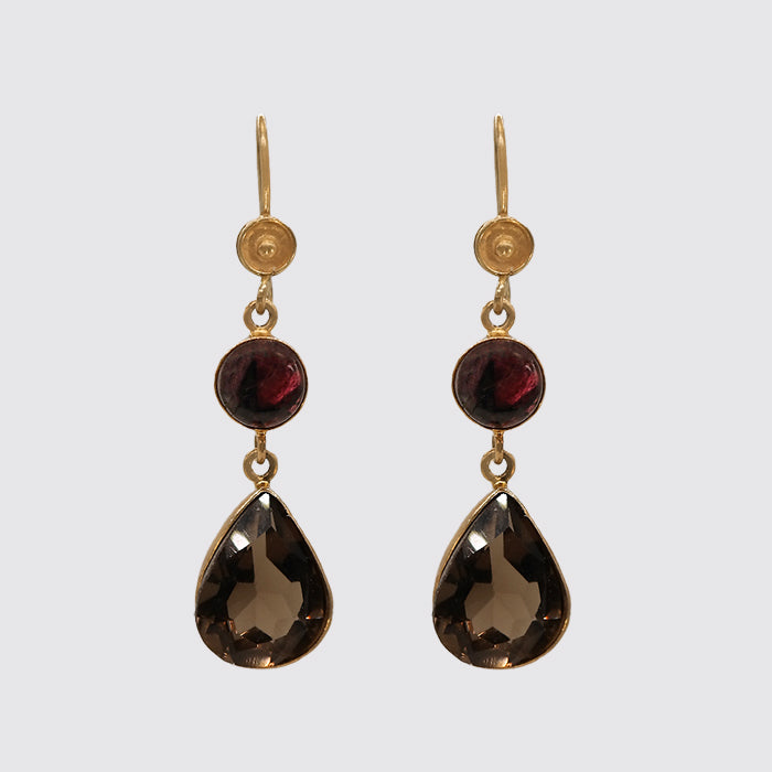 Earring: Smooth Garnet and Smokey Topaz