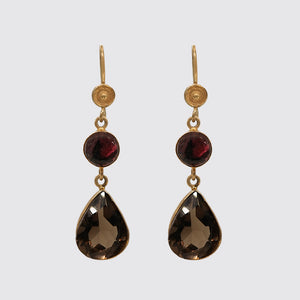 Earring: Smooth Garnet and Smokey Topaz
