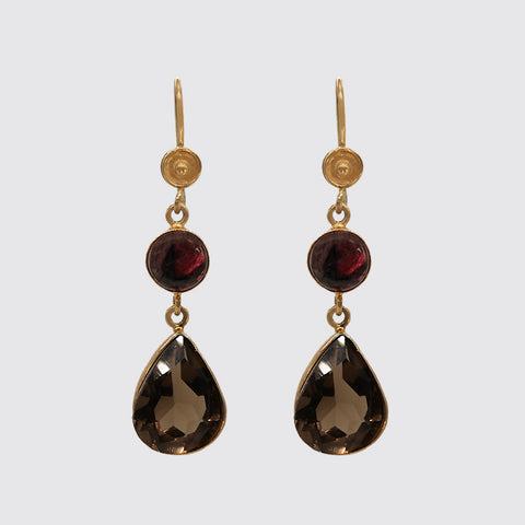 Earring: Smooth Garnet and Smokey Topaz