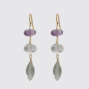 Gemstone earring: Amethyst, Crystal, Green Garnet