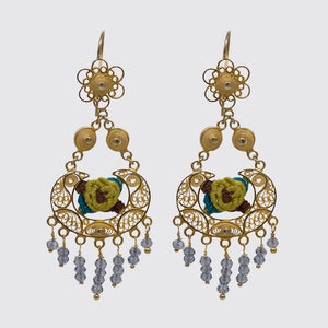 Filigree Earring with Embroidery and Gemstone drops