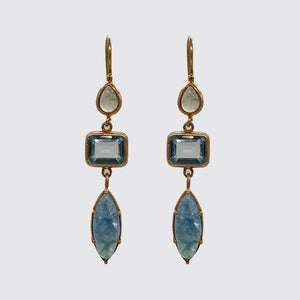 Moonstone, Blue Topaz, Labradorite Bezel Set Earrings
