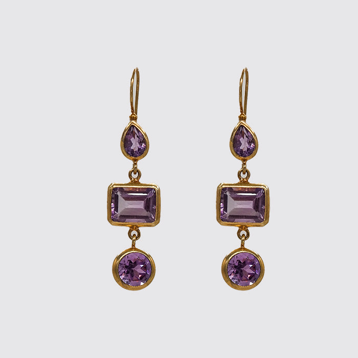 Faceted Amethyst Bezel Set Earrings