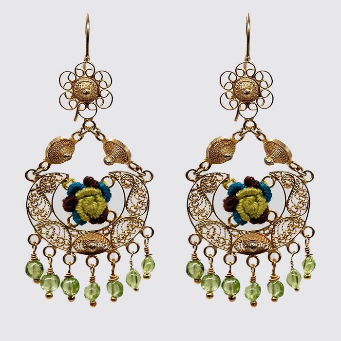 Filigree with Flower Embroidery and Peridot Drops