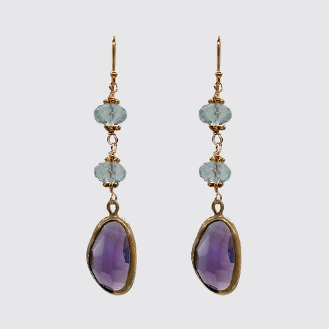 Earrings: Blue Topaz, Bezel set Amethyst