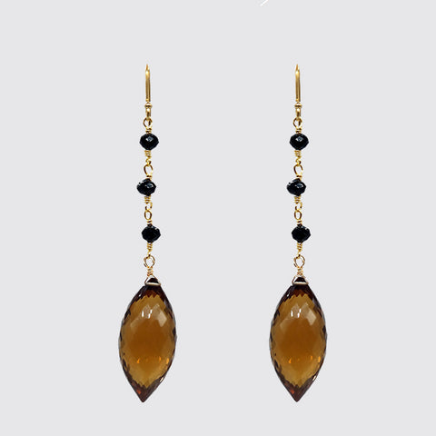 Faceted Smokey Topaz, Faceted Black Onyx Earring