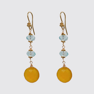 Earring: Faceted Blue Topaz, Yellow Chalcedony Drop