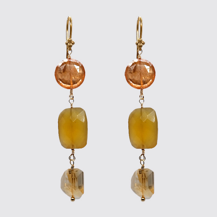 Mixed Stone Earring: Yellow CZ, Chalcedony, Faceted Citrine