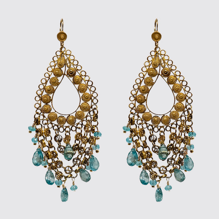 Filigree Earring with Apatite and Blue CZ faceted drops