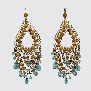 Filigree Earring with Apatite and Blue CZ faceted drops