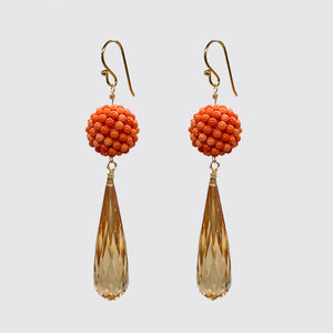 Long Coral Ball Teardrop Cubic Zirconium Earring