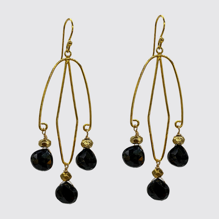 Black Faceted Onyx Briolettes on Shaped Wire Earrings