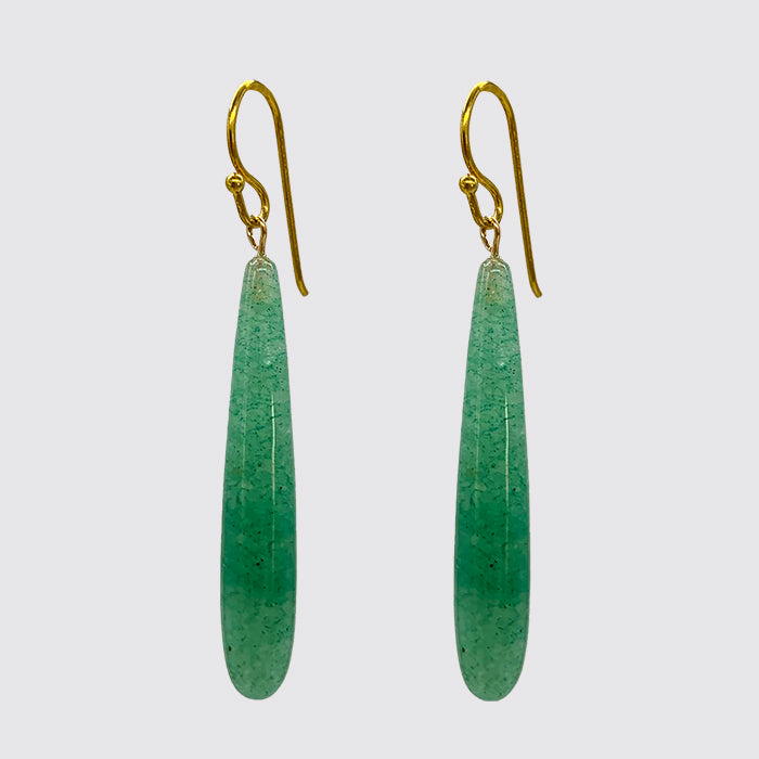 Earring: Long Green Aventurine Tear Drop