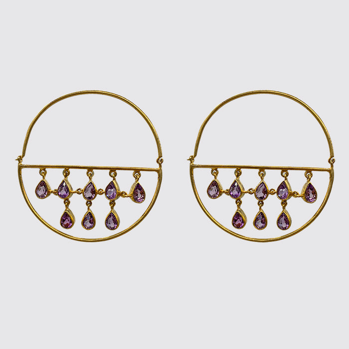 Amethyst Drops Hoop Earrings