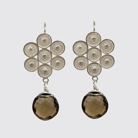 E205 - Sterling Silver Filigree And Smokey Topaz Drops